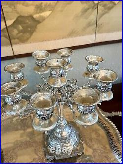 VTG Silverplate 9 Candle Candelabra PAIR Floral Design Shabby Chic SUBSTANTIAL