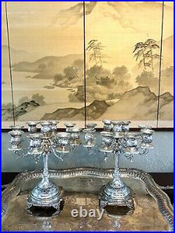 VTG Silverplate 9 Candle Candelabra PAIR Floral Design Shabby Chic SUBSTANTIAL