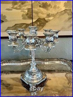 VTG Silverplate 9 Candle Candelabra PAIR Floral Design Shabby Chic SUBSTANTIAL