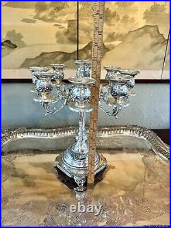 VTG Silverplate 9 Candle Candelabra PAIR Floral Design Shabby Chic SUBSTANTIAL