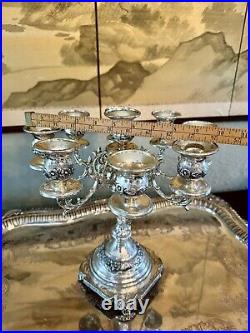 VTG Silverplate 9 Candle Candelabra PAIR Floral Design Shabby Chic SUBSTANTIAL