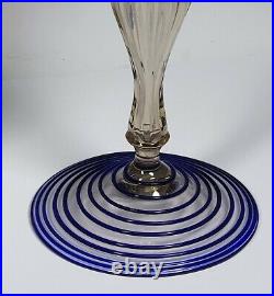 Vinrage Murano Art Glass Blue Candle Holders Candle Sticks Applied Flowers