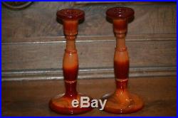 Vintage 1920's Fenton FLAME Mandarin Red Marble Slag Glass 8 Candlesticks Pair