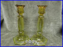Vintage 1920's Westmoreland Glass Golden Amber Cut Overdyed Stained Candlesticks