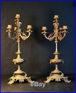 Vintage 1920s French Matching pair of bronze 4 branch candelabras candlesticks