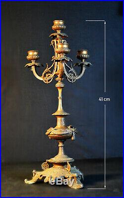 Vintage 1920s French Matching pair of bronze 4 branch candelabras candlesticks