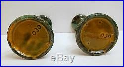 Vintage 1933 Brush McCoy Green Onyx Art Pottery Candlestick Candle Holders