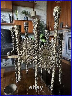 Vintage 1960s Brutalist Oppenheim Israel Brass Hanukkah Menorah Candleholder