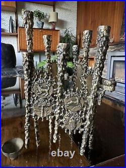 Vintage 1960s Brutalist Oppenheim Israel Brass Hanukkah Menorah Candleholder