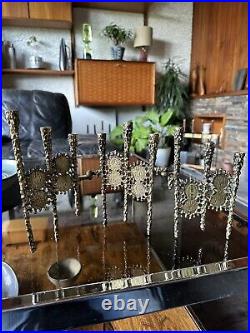 Vintage 1960s Brutalist Oppenheim Israel Brass Hanukkah Menorah Candleholder