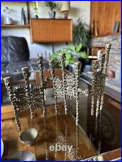 Vintage 1960s Brutalist Oppenheim Israel Brass Hanukkah Menorah Candleholder