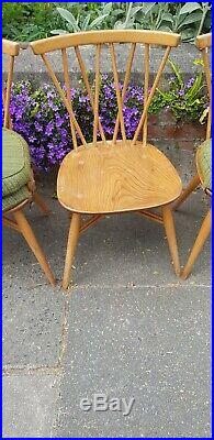 Vintage 1960s Ercol 4x Candlestick Chairs And Elm Round Drop Leaf Table-Retro
