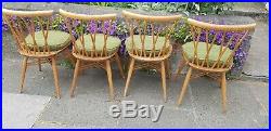 Vintage 1960s Ercol 4x Candlestick Chairs And Elm Round Drop Leaf Table-Retro