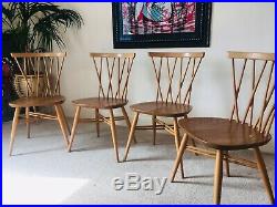 Vintage 1960s Ercol Elm Round Drop Leaf Table and 4x Candlestick Chairs- Retro