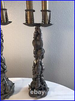 Vintage 1970s Maitland Smith Silver Plated Brass Seashell Candlesticks READ