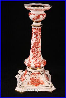 Vintage 1980 Crown Derby English Bone China Red Aves Candlestick Candle Holder