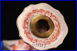 Vintage 1980 Crown Derby English Bone China Red Aves Candlestick Candle Holder