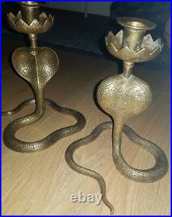 Vintage 2 Brass Cobra Candlestick Holders
