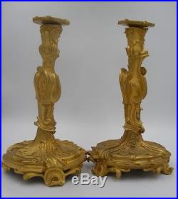 Vintage 2 Rococo Revival French Ormolu Candlesticks butterfly, shell feet 31cm