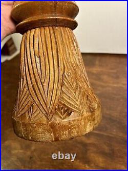 Vintage 20 Tall Candle Holder Hand Carved Wood Pedestal Turned Exotic Rustic