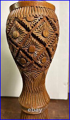 Vintage 20 Tall Candle Holder Hand Carved Wood Pedestal Turned Exotic Rustic