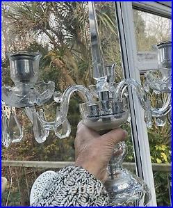 Vintage 3 Branch Candleabra Spire Lustre Candlestick Cut Glass Czech Bohemia