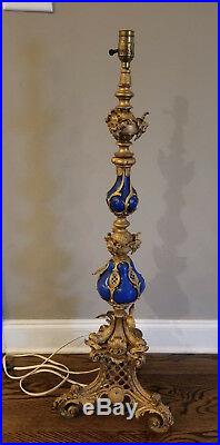 Vintage 38 BAROQUE Alter Gothic Candlestick Electrified Painted Blue Brass
