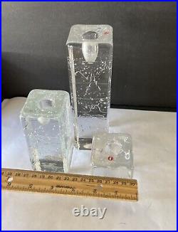 Vintage 3pc Iittala Arkipelago Glass Clear Candlesticks by Timo Sarpaneva MCM