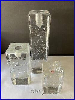 Vintage 3pc Iittala Arkipelago Glass Clear Candlesticks by Timo Sarpaneva MCM