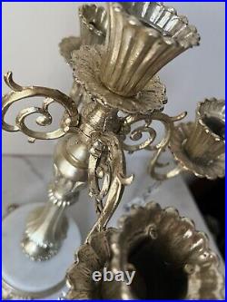 Vintage 5-Arm Crystal Candelabra/Taper Ornate Candlestick Metal, Marble 12.5