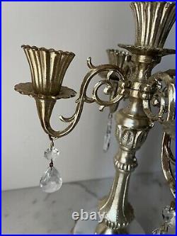 Vintage 5-Arm Crystal Candelabra/Taper Ornate Candlestick Metal, Marble 12.5