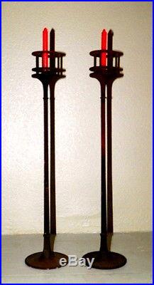 Vintage 60's Modernist Pair Of Tall Dansk Candlesticks By Jens Quistgaard