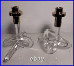 Vintage 70s Dorothy Thorpe Pretzel candlestick Lucite & Gold Mid Century Modern