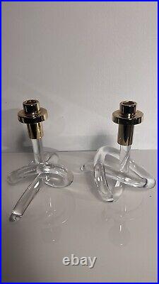 Vintage 70s Dorothy Thorpe Pretzel candlestick Lucite & Gold Mid Century Modern