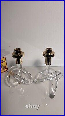 Vintage 70s Dorothy Thorpe Pretzel candlestick Lucite & Gold Mid Century Modern