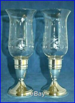 Vintage American Sterling Silver Candlesticks Hurricane Glass Shades Bobeches