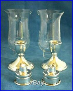 Vintage American Sterling Silver Candlesticks Hurricane Glass Shades Bobeches