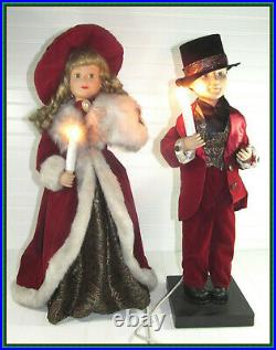 Vintage Animated Victorian Christmas Caroler Dolls 27 Lighted Candlesticks Set