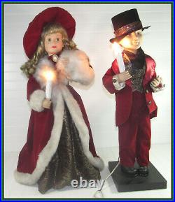 Vintage Animated Victorian Christmas Caroler Dolls 27 Lighted Candlesticks Set