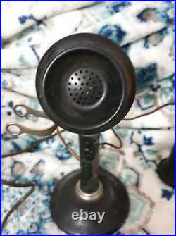 Vintage Antique Black/Silver Kellogg Candlestick Phone Early 1900'S