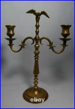 Vintage Antique Brass Eagle Double Candelabra Candlestick Holders