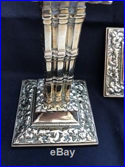 Vintage / Antique Brass Square Column Pair Of Candlestick Holders