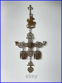 Vintage Antique Bronze Byzantine Cross, Candle Pendant With Double-Headed Eagles