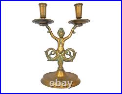 Vintage Antique Dutch Brass Candlestick Candleholder Siren & Dolphin Tails 30cm