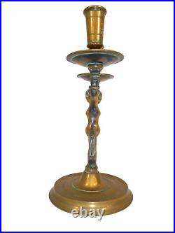 Vintage Antique Dutch Brass Candlestick Candleholder Siren & Dolphin Tails 30cm