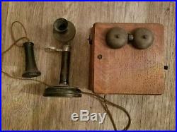 Vintage Antique Kellogg Candlestick Telephone & Wood Crank Ringer Box 1901-1908