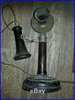 Vintage Antique Kellogg Candlestick Telephone & Wood Crank Ringer Box 1901-1908