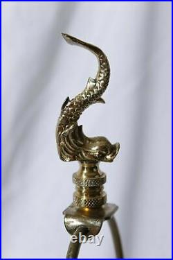 Vintage Antique Leviton Bronze Koi Fish Candle Stick Desk Table Lamp 30 Tall