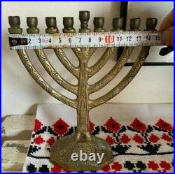 Vintage Antique Menorah Hanukkah Jewish Candlestick Holder Brass Israel Rare