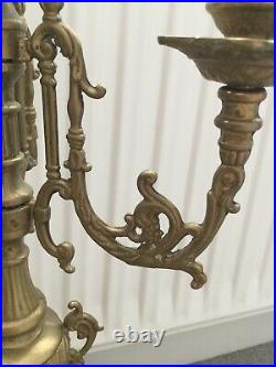 Vintage Antique Pair Of Brass Candelabra Candle Sticks Beautiful